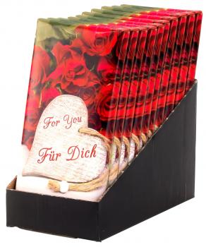 Milch-Schokolade mit Motiv "FÜR DICH FOR YOU Liebe rosen herzen" 100g 30% Kakao